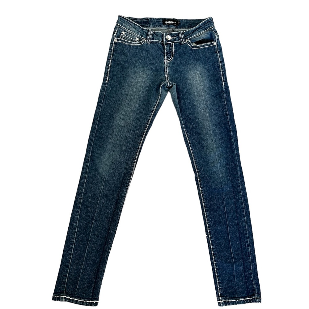 GOGO Women's Skinny Jeans in Dark Blue Wash